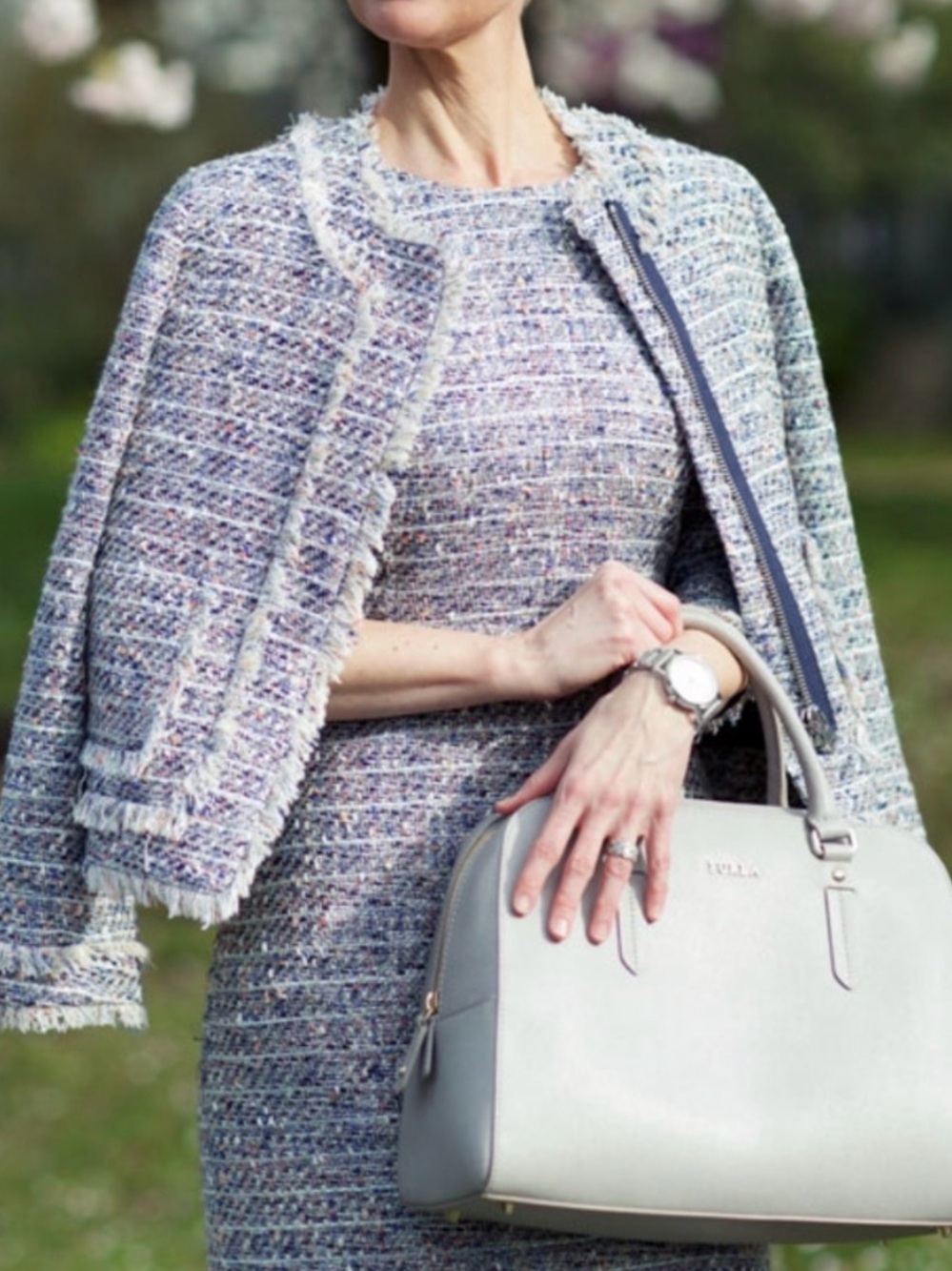 J. Crew Navy and White Tweed Jacket with Colorful Thread Accents